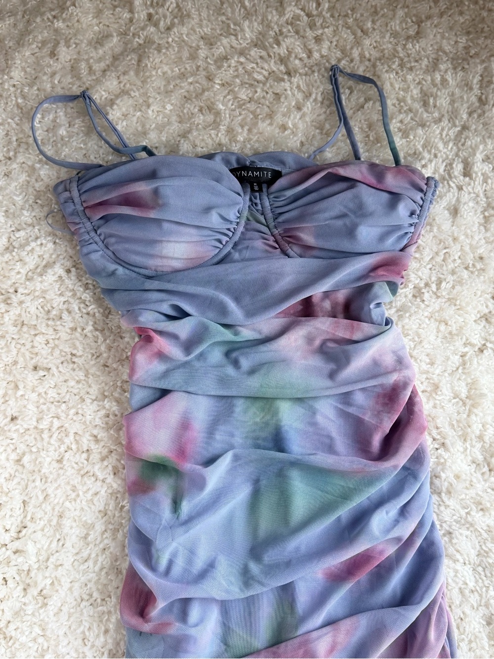 Dynamite Pastel Lavender Tie-Dye Ruched Spaghetti Strap Top